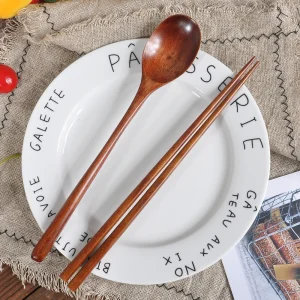 2pcs/Set Dinnerware Sets Wood Spoon Chopsticks Portable Travel Japanese Lunch Tableware Wooden Coffee Spoon Kitchen Cutlery