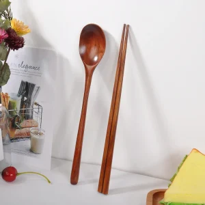 2pcs/Set Dinnerware Sets Wood Spoon Chopsticks Portable Travel Japanese Lunch Tableware Wooden Coffee Spoon Kitchen Cutlery