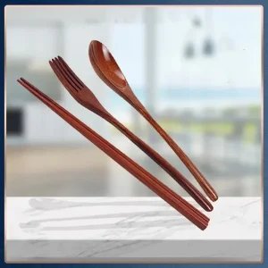 Natural Wood Dinnerware Spoon Chopsticks Fork Dinner Portable Tableware Grain Household Kitchen Cutlery Environmentally Friendly