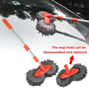 Rotating Double Brush Head Car Wash Mop Auto Supplies Three-Section Telescopic Mop Roof Window Cleaning Maintenance Accessories