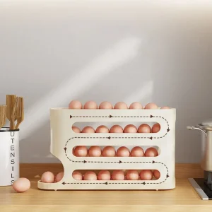 4 Layers Automatic Rolling Egg Holder Fridge Egg Storage Box Container Kitchen Refrigerator Egg Dispenser Fridge Organizer