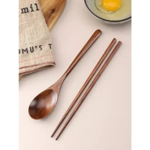 Natural Wood Dinnerware Spoon Chopsticks Fork Dinner Portable Tableware Grain Household Kitchen Cutlery Environmentally Friendly