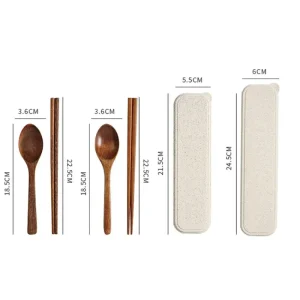 Wooden Chopsticks Spoon Cutlery Set 3 Piece Set Outdoor Kids Student Portable Solid Wooden Spoon Chopsticks Storage Bag