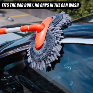 Rotating Double Brush Head Car Wash Mop Auto Supplies Three-Section Telescopic Mop Roof Window Cleaning Maintenance Accessories