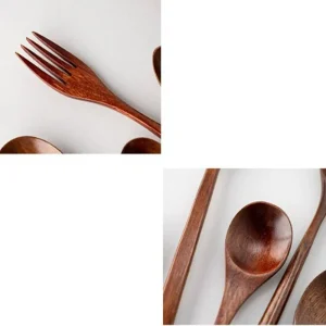 Natural Wooden Spoon Fork Dinner Kit Rice Soups Utensil Cereal Handmade Home Cookware Dinnerware Cutlery For Kitchen