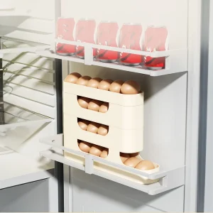 Rolling Egg Storage Holder for Fridge Side Door with Egg Container and Fresh-keeping Function Storage Organizer for Kitchen