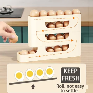 Rolling Egg Storage Holder for Fridge Side Door with Egg Container and Fresh-keeping Function Storage Organizer for Kitchen