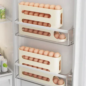 4 Layers Automatic Rolling Egg Holder Fridge Egg Storage Box Container Kitchen Refrigerator Egg Dispenser Fridge Organizer