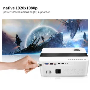 YERSIDA Projector FULL HD Native 1080P with 5G WIFI Bluetooth Support 4K Movie 9500 Lumens for Mobile Phone Home Cinema Beamer