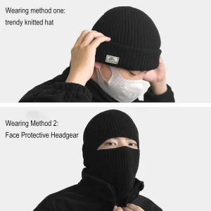 2In1 Mask Beanies Men Winter Balaclava Hat Knitted Hats Full Face Ski Bonnet Tactical Cycling Earmuffs Cap Knitted