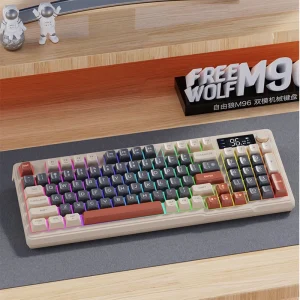 Multimedia Knob Bluetooth Keyboard,2.4G Dual Mode Connection,Battery Digital Display,Colourful Light,PC Notebook