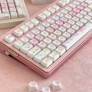 Pink Meow Keycaps Cute Cat Head MAO Profile PBT Key Cap For Gift Mechanical Keyboard KeyCap Keyboards Accessories