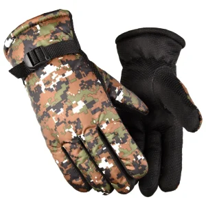 Mens Winter Touch Screen Cycling Windproof Gloves Plush and Thickened Cold and Warm Gloves Ski Camouflage Gloves