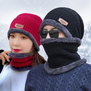 Winter Hats Knit Cap Men And Women Velvet Hat Coral Fleece Scarf Outdoor Riding Hat Warm Thickening Plus Velvet Neck Protect Cap