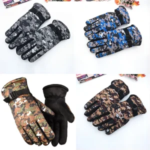 Mens Winter Touch Screen Cycling Windproof Gloves Plush and Thickened Cold and Warm Gloves Ski Camouflage Gloves