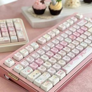 Pink Meow Keycaps Cute Cat Head MAO Profile PBT Key Cap For Gift Mechanical Keyboard KeyCap Keyboards Accessories