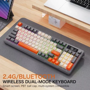 Multimedia Knob Bluetooth Keyboard,2.4G Dual Mode Connection,Battery Digital Display,Colourful Light,PC Notebook