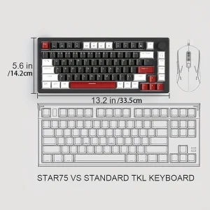 MageGee 75% Mechanical Gaming Keyboard, STAR75 Compact Backlit Wired Gaming Keyboard, EVA Foam, Knob Control, Portable NKRO PC G