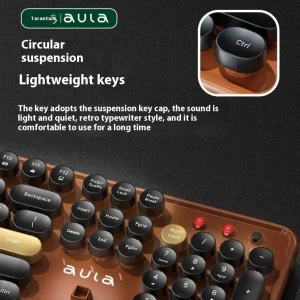 Aula Ac306 Mechanical Keyboard Mouse Set Wireless Keyboard Retro Round Key Cap Full Size 104 Keys Set Laptop Office Recreation