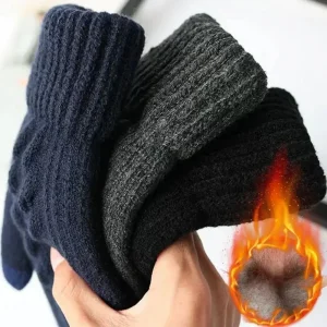 New Men's Warm Full Finger Gloves Winter Touchscreen Plus Fleece Gloves Woman Thickening Wool Knitted Cycling Driving Gloves