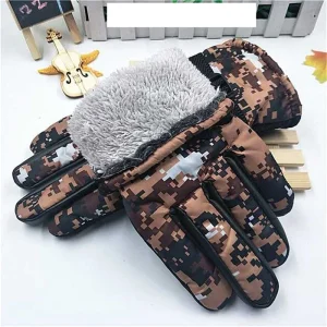 Mens Winter Touch Screen Cycling Windproof Gloves Plush and Thickened Cold and Warm Gloves Ski Camouflage Gloves