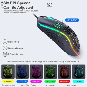 USB Wired Gaming Mouse Mechanical Mice USB Luminous Light Mouse 7200DPI Adjustable Optical Gamer Mice for PC Computer Game 2024