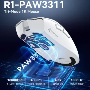 Attack Shark R1 1000Hz Bluetooth Mouse,18000dpi,PAW3311,Tri-mode Connection, Macro Gaming Mouse