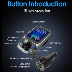 1.8 Inch Color Display Bluetooth FM Transmitter Wireless Car FM Modulator Mp3 Player Car Kit Handsfree QC3.0 Car Charger