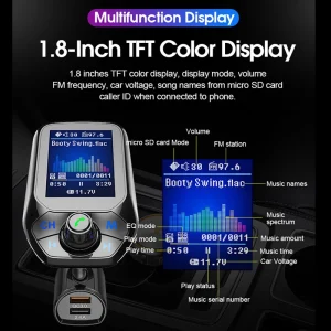 1.8 Inch Color Display Bluetooth FM Transmitter Wireless Car FM Modulator Mp3 Player Car Kit Handsfree QC3.0 Car Charger