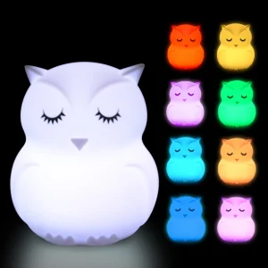 Owl LED Night Light Touch Sensor Remote Control 9 Colors Dimmable Timer Rechargeable Silicone Night Lamp for Children Baby Gift