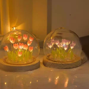 Fairy Pink Tulip Night Light Battery Operated Tulip Flower Table Lamp DIY Simulation Tulip LED Nightlight Handmade Bedside Light