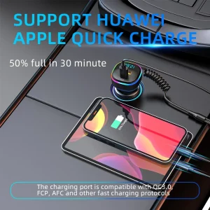 65W USB Car Charger Quick Charge QC4.0 QC3.0 FCP AFC Type C Car USB Fast Charging 3 in 1 Fast Charging Cable For iPhone Huawei