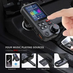 Bluetooth-compatible Car Wireless FM Transmitter Radio Adapter Fast Charging Treble Bass Sound Music Car MP3 Player Aux QC3.0