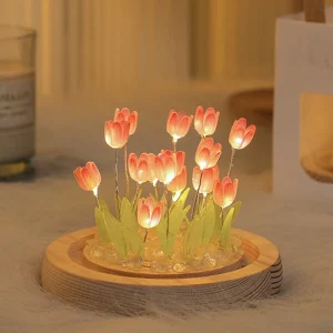 Fairy Pink Tulip Night Light Battery Operated Tulip Flower Table Lamp DIY Simulation Tulip LED Nightlight Handmade Bedside Light