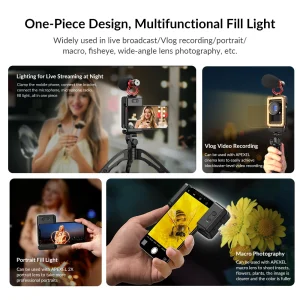 APEXEL Macro LED Fill Light for Mobile Phone Lens Photography Lighting for Vlog Record Video Selfie Clip on Phone LED Light Lamp