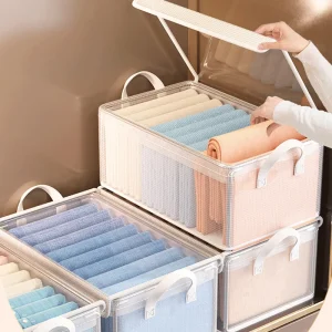 PVC Transparent Storage Basket for Clothes Underwear Storage Box Stainless Steel Frame Wardrobe Organizer Waterproof Cloth Box