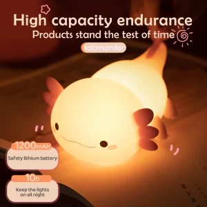 Cute Axolotl Night Light Silicone Nursery Sleeping Lamp Touch Control Nightlights USB Rechargeable Table Lamp for Baby Child