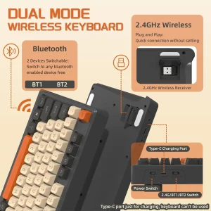 M96 Gaming Mechanical Keyboard Bluetooth/2.4G Mode With Display Screen and Volume Rotary Button Wireless Tablet Laptop Keyboard