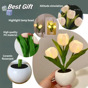 LED Tulip Night Light Simulation Flower Table Lamp With USB Battery Romantic Desk Lights Decor Bedroom Lighting Birthday Gift.