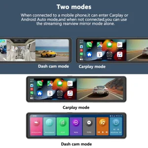 3 Cameras Dash Cam Carplay & Android Auto 2.5K 2560*1440P Rearview Mirror Video Recorder WIFI Loop Recording Phone APP Car DVR