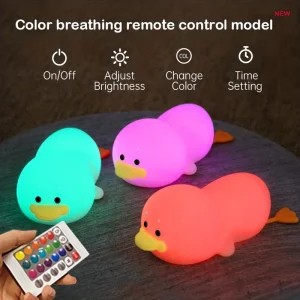 1pc Doudou Duck night light Children's gift soft light eye care USB charging timing automatic clap silicone lamp