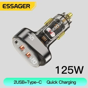 Essager 125W Digital Display Fast Car Charger For iPhone iPad MacBook USB A C Quick Charger For Huawei Honor Xiaomi Samsung OPPO