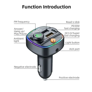 Bluetooth 5.3 FM Transmitter Handsfree Car AUX Radio Modulator MP3 Player with 22.5W & PD30W Fast Charge Adapter Car Accessories