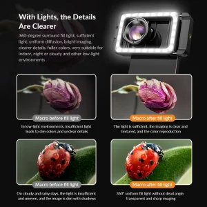 APEXEL Macro LED Fill Light for Mobile Phone Lens Photography Lighting for Vlog Record Video Selfie Clip on Phone LED Light Lamp