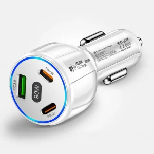 Car 90W 3-in-1 Charger QC3.0 PD Type C USB Moblie Phone Fast Charging for IPhone Xiaomi Samsung Auto Quick Charger Adapter