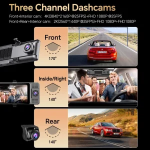 OBDPEAK UHD 4K 2160P Car DVR 3 Lens Dash Cam 1080P GPS Tracking Video Recorder Dashcam WIFI Phone APP Reverse Image Parking Line