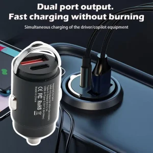 Black 115W Mini Car Charger Super Fast Charging Car Car Pull USB One Charging Charging Drive Two Car Hidden Car Chargi P6F8