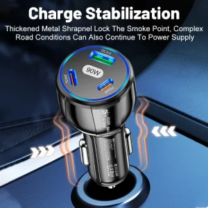 Car 90W 3-in-1 Charger QC3.0 PD Type C USB Moblie Phone Fast Charging for IPhone Xiaomi Samsung Auto Quick Charger Adapter