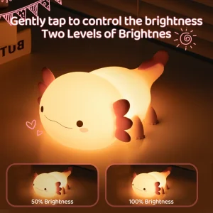 Cute Axolotl Night Light Silicone Nursery Sleeping Lamp Touch Control Nightlights USB Rechargeable Table Lamp for Baby Child