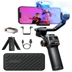 Hohem-iSteady M6 Kit Gimbal for Smartphone, 3-Axis Gimbal, AI Tracker, Fill Light, for iPhone 15 Pro Max and Android Stabilizer